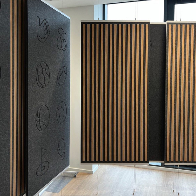 Varia Materia Wooden Strips Office Decoration Wall Panels Grating Sound-Absorbing Panels Graphic Design Project Solution
